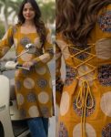 FANCY COTTON PRINT WORK  KURTI YELLOW