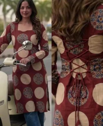 FANCY COTTON PRINT WORK  KURTI MAROON