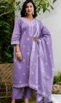 FANCY COTTON PRINT WORK TOP BOTTOM WITH DUPATTA LAVENDER
