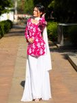 FANCY COTTON PRINTED WRK TOP PALAZZO WITH DUPATTA PINK AND WHITE