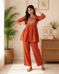 FANCY COTTON THREAD EMBROIDERY WORK TOP PENT SET ORANGE