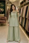 FANCY CRUNCHY SILK SEQUENCE AND ZARI WORK WITH GOLDEN HANGING WORK TOP BLOUSE AND PALAZZO SET PISTA