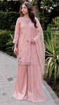 FANCY DEVSENA SILK EMBROIDERY WORK WITH  STONE HANDWORK AND CUTWORK TOP PALAZZO WITH DUPATTA BABY PINK