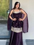 FANCY FENDY SEQUENCE EMBROIDERY WORK TOP PALAZZO WITH DUPATTA PURPLE