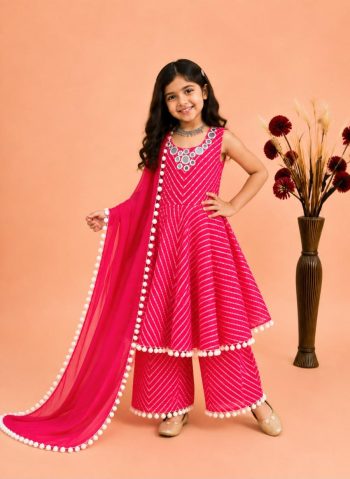 FANCY GEORGETTE DIGITAL PRINT WORK WITH THREAD REAL MIRROR LAD PUM PUM LACE WORK KID'S GOWN BOTTOM WITH DUPATTA RANI