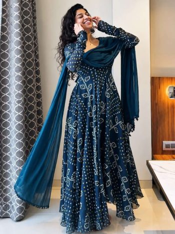 FANCY GEORGETTE DIGITAL PRINTED WORK ANARKALI BOTTOM WITH DUPATTA TEAL