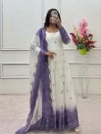 FANCY GEORGETTE EMBROIDERY 3 MM SEQUENCES & REAL MIRROR HAND WORK GOWN BOTTOM WITH DUPATTA  PURPLE AND OFF WHITE