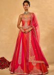 FANCY GEORGETTE EMBROIDERY SEQUENCE MULTI THREAD WORK LEHENGA CHOLI WITH DUPATTA ORANGE AND PINK