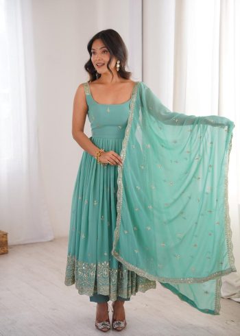 FANCY GEORGETTE EMBROIDERY WITH SEQUENCE WORK GOWN BOTTOM WITH DUPATTA RAMA