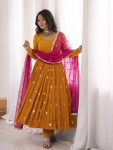 FANCY GEORGETTE EMBROIDERY WORK TOP BOTTOM WITH DUPATTA YELLOW