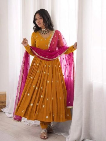 FANCY GEORGETTE EMBROIDERY WORK TOP BOTTOM WITH DUPATTA YELLOW
