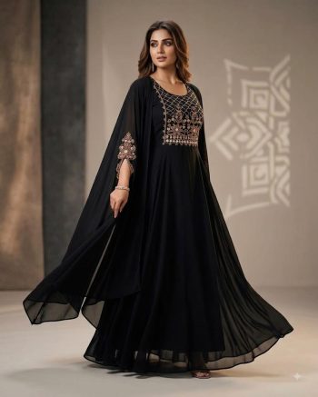 FANCY GEORGETTE MULTI SEQUENCE WITH EMBROIDERY WORK  KURTI BLACK