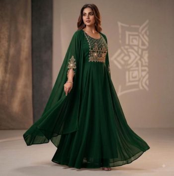 FANCY GEORGETTE MULTI SEQUENCE WITH EMBROIDERY WORK  KURTI GREEN