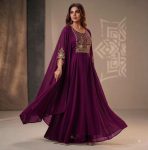 FANCY GEORGETTE MULTI SEQUENCE WITH EMBROIDERY WORK  KURTI WINE