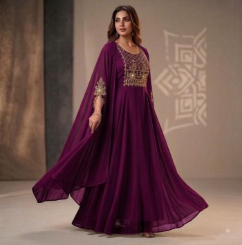 FANCY GEORGETTE MULTI SEQUENCE WITH EMBROIDERY WORK  KURTI WINE