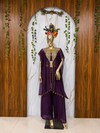 FANCY GEORGETTE SEQUENCE & ZARI EMBROIDERY WORK  PALAZZO BLOUSE AND JACKET PURPLE