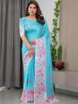 FANCY GEORGETTE SILK PRINTED WORK SAREE WITH UNSTITCHED BLOUSE RAMA