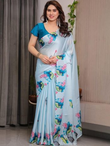 FANCY GEORGETTE SILK PRINTED WORK SAREE WITH UNSTITCHED BLOUSE RAMA