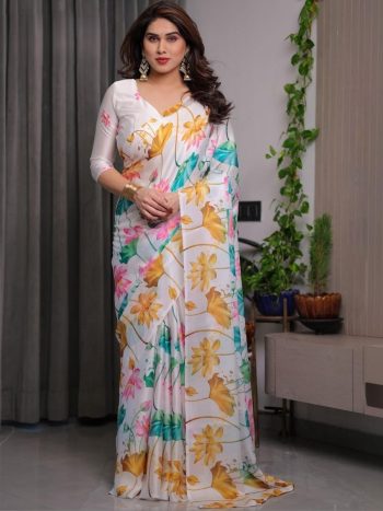 FANCY GEORGETTE SILK PRINTED WORK SAREE WITH UNSTITCHED BLOUSE MULTI
