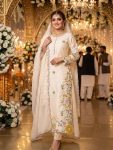 FANCY GLASS ROMAN EMBROIDERY WORK TOP BOTTOM WITH DUPATTA OFF WHITE