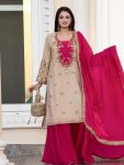 FANCY MASKA COTTON EMBROIDERY AND SEQUENCE WORK TOP PALAZZO WITH DUPATTA PINK