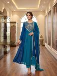 FANCY MUL CHANDERI CODING WITH SEQUENCE EMBROIDERY WORK TOP BOTTOM WITH DUPATTA BLUE