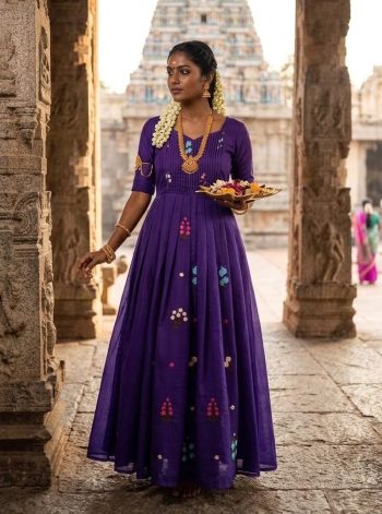 FANCY MUL COTTON EMBROIDERY WORK GOWN PURPLE