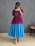 FANCY MUL COTTON PEDDING HAND WORK ONE PIECE DRESS WINE AND SKY