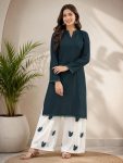 FANCY RAYON COTTON PLAIN TOP WITH EMBROIDERY WORK PALAZZO TEAL