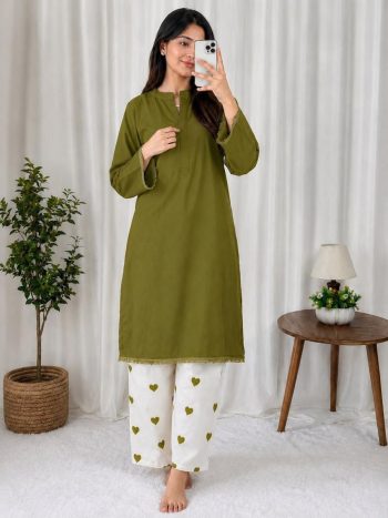 FANCY RAYON COTTON PLAIN TOP WITH EMBROIDERY WORK PALAZZO GREEN