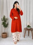 FANCY RAYON COTTON PLAIN TOP WITH EMBROIDERY WORK PALAZZO RED
