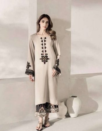 FANCY RAYON SATIN THREAD WORK TOP PALAZZO WITH DUPATTA GREY