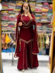 FANCY ROMAN GLASS REAL MIRROR WORK TOP PALAZZO WITH DUPATTA MAROON