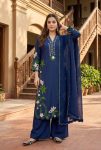 FANCY ROMAN SILK EMBROIDERY THREAD WORK TOP PALAZZO WITH DUPATTA BLUE