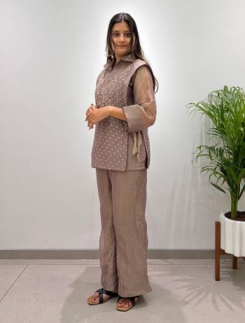 18FANCY SALSA HAND WORK SHIRT SHRUG AND PALAZZO CHIKU