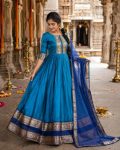 FANCY SILK ZARI BORDER WORK ANARKALI WITH DUPATTA BLUE