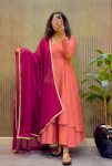 FANCY SINDOOR TISSUE SILK MAGGAM HAND WORK GOWN WITH DUPATTA PEACH