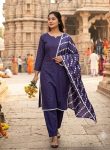 FANCY SLUB COTTON LACE BORDER WORK TOP BOTTOM WITH DUPATTA PURPLE