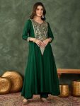 FANCY VICHITRA SILK SEQUENCE CODING EMBROIDERY WORK TOP BOTTOM WITH DUPATTA GREEN
