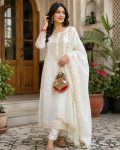 FANCY VISCOSE JACQUARD SEQUENCE CODING EMBROIDERY WORK TOP BOTTOM WITH DUPATTA WHITE