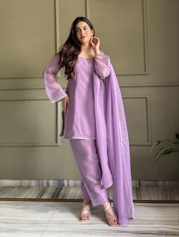 FANCY VYOM CRUNCHY SILK ZARDOSI WITH LACE WORK TOP PATIYALA WITH DUPATTA PURPLE
