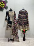 FASHIONABLE CHINON SILK CHINE SEQUENCE WORK TOP SHARARA WITH DUPATTA BLACK