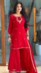 FASHIONABLE FAUX GEORGETTE EMBROIDERY SEQUENCE WITH  STONE HAND WORK TOP PALAZZO WITH DUPATTA RED