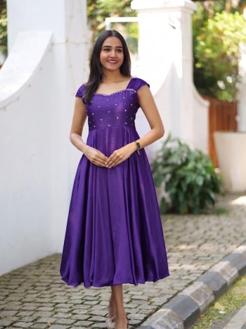 GEORGEOUS RANGOLI SILK MAGGAM WORK GOWN PURPLE