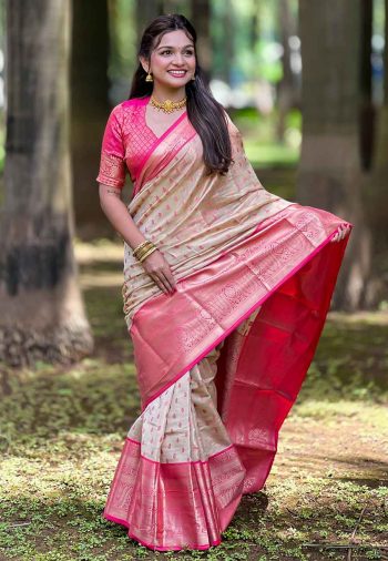 GEORGEOUS TISSUE SILK ZARI WEAVING WORK SAREE WITH UNSTITCHED BLOUSE CHIKU