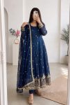 LATEST CRUNCHY SILK EMBROIDERY SEQUENCE WORK GOEN BOTTOM WITH DUPATTA NAVY BLUE