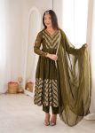 LATEST CRUNCHY SILK EMBROIDERY SEQUENCE WORK GOWN BOTTOM WITH DUPATTA MEHNDI