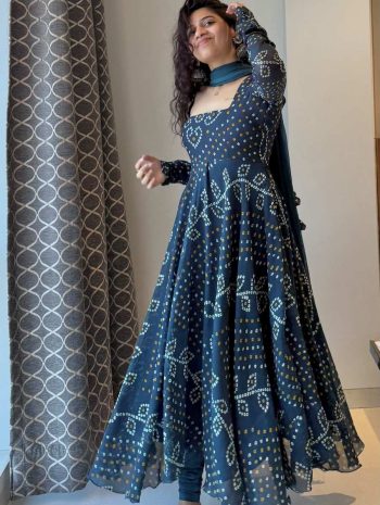 LATEST FAUX GEORGETTE DIGITALPRINT WORK GOWN BOTTOM WITH DUPATTA BLUE