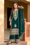 LATEST FUAX GEORGETTE CHAIN STITCHED BOTH SIDE WORK  TOP PALAZZO WITH DUPATTA  GREEN
