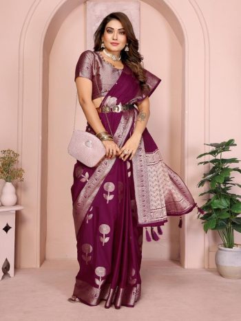 LATEST GEORGETTE SILK WEAVING WORK FESTIVAL WEAR SAREE WITH UNSTITCHED BLOUSE WINE